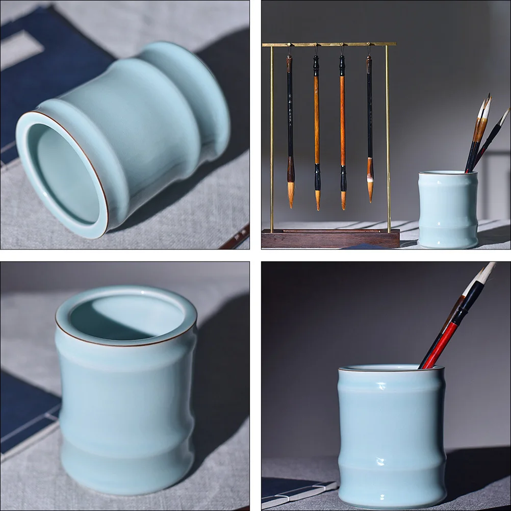 

1Pcs Ceramic Calligraphy Brush Storage Jar Cylindrical Pen Holder Makeup Brush Container Desktop Organizer Ceramics Pen Holder