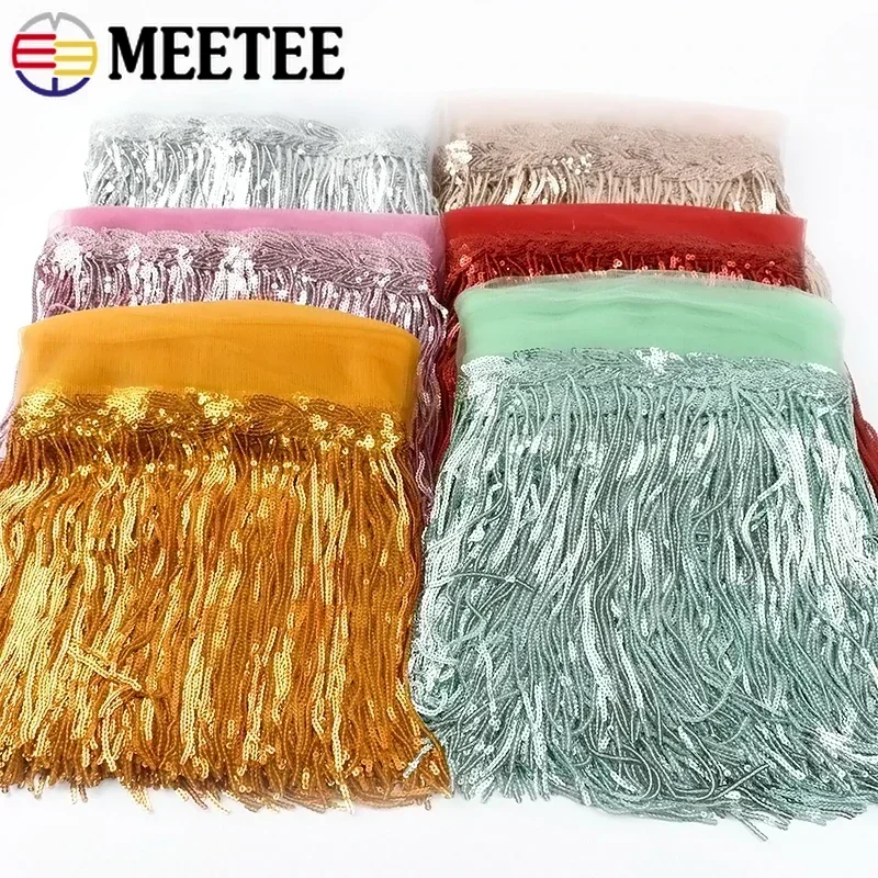 1-10Yards Meetee 18cm Sequin Fringe Trim Tassel Glitter Lace Fringes for Dance Clothes Dresses Decorative DIY Sewing Accessories