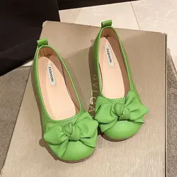 New Wide Bowknot Ballet Shoes Women's Summer Breathable Loafer Green Flats Moccasin Woman Shallow Slip On Shoes Ladies Mocasines