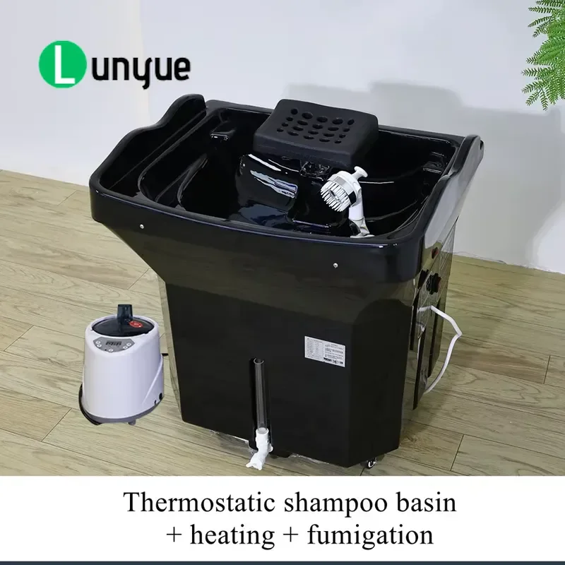 60L Portable Water Storage Tank Mobile Shampoo Chair Basin Hair Wash Sink with Waterfall Circulation for Hair Treatment