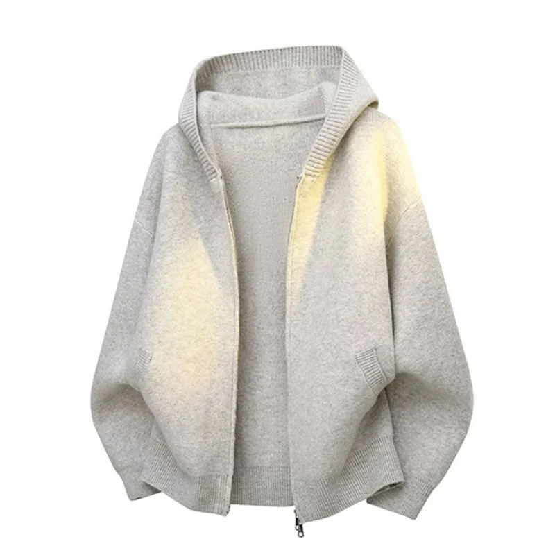 

Пуловер на молнии с капюшоном, мужской универсальный трикотаж, осенне-зимний кардиган для мужчин