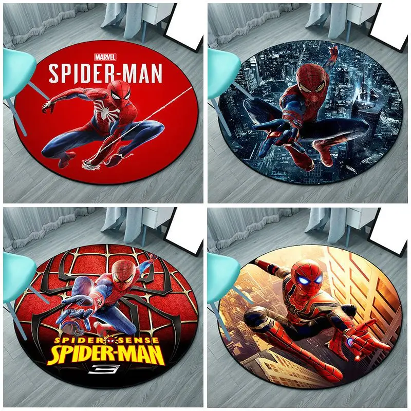 Marvel Spiderman Anime Carpet Living Room Roundness Carpet Spider Man Computer Mat Bedroom Bedside Rug Floor Mat Balcony Rug