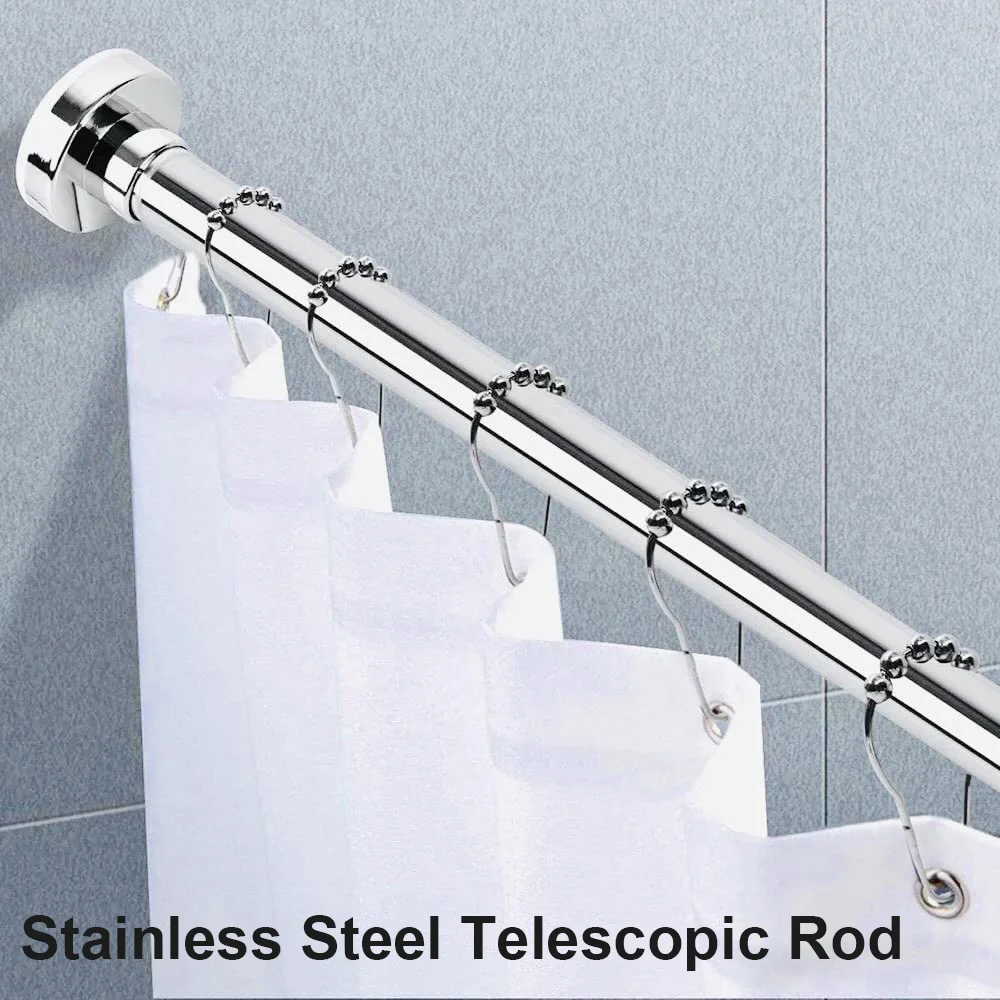 [EU STOCK] Retractable Shower Curtain Rod Shower Curtain Poles Non-punching Stainless Steel Bathroom Curtain Rod Telescopic