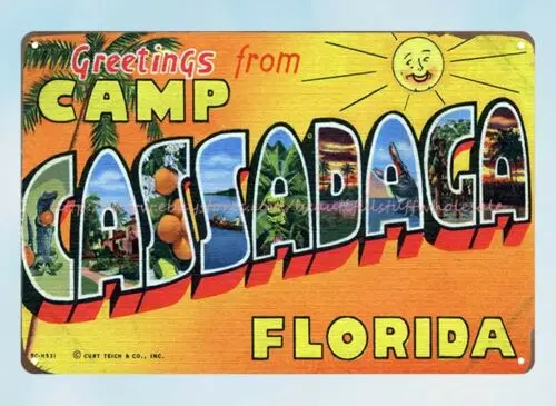 wall art ideas living room Greetings from Camp Cassadaga Florida metal tin sign