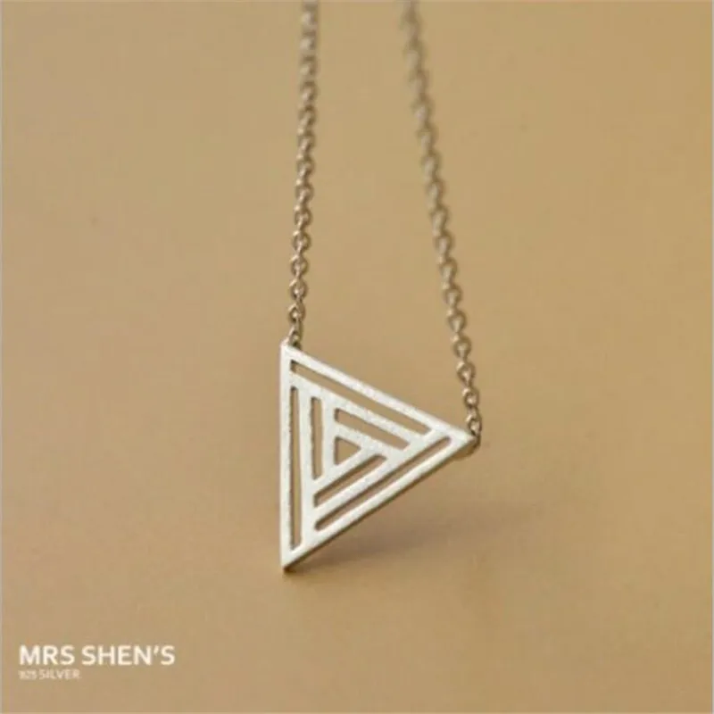 925 Sterling Silver Fashion Jewelry Personality Decorative Women Brushed Hollow Triangle Geometric Pendant Necklaces  XL190