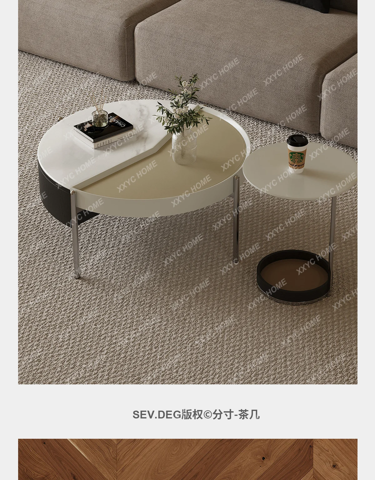 SSls04Microcrystalline stone lifting coffee table   minimalist saddle leather mother and child coffee table