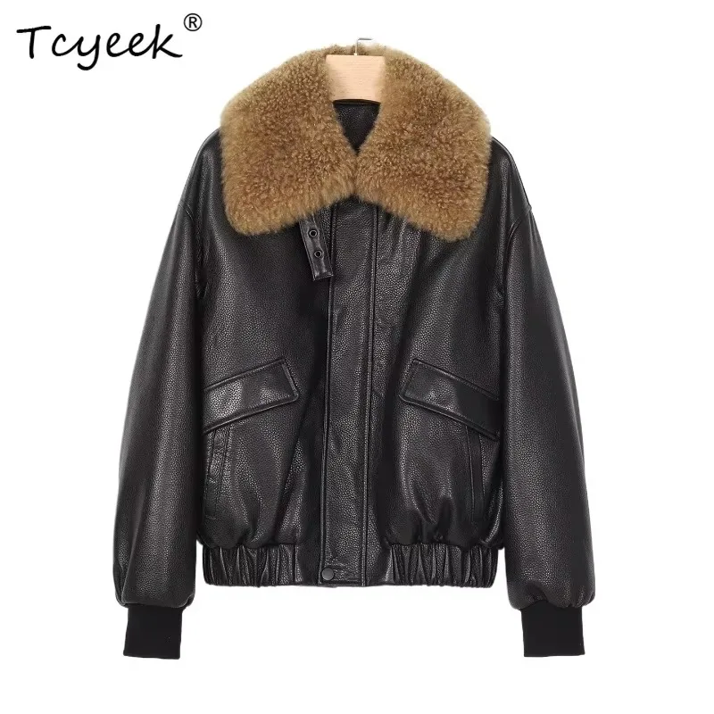 Tcyeek Genuine Sheepskin Leather Down Women Jacket Removable Down Liner Coat Short Length Clothing 2026 Winter Veste Cuir Femme