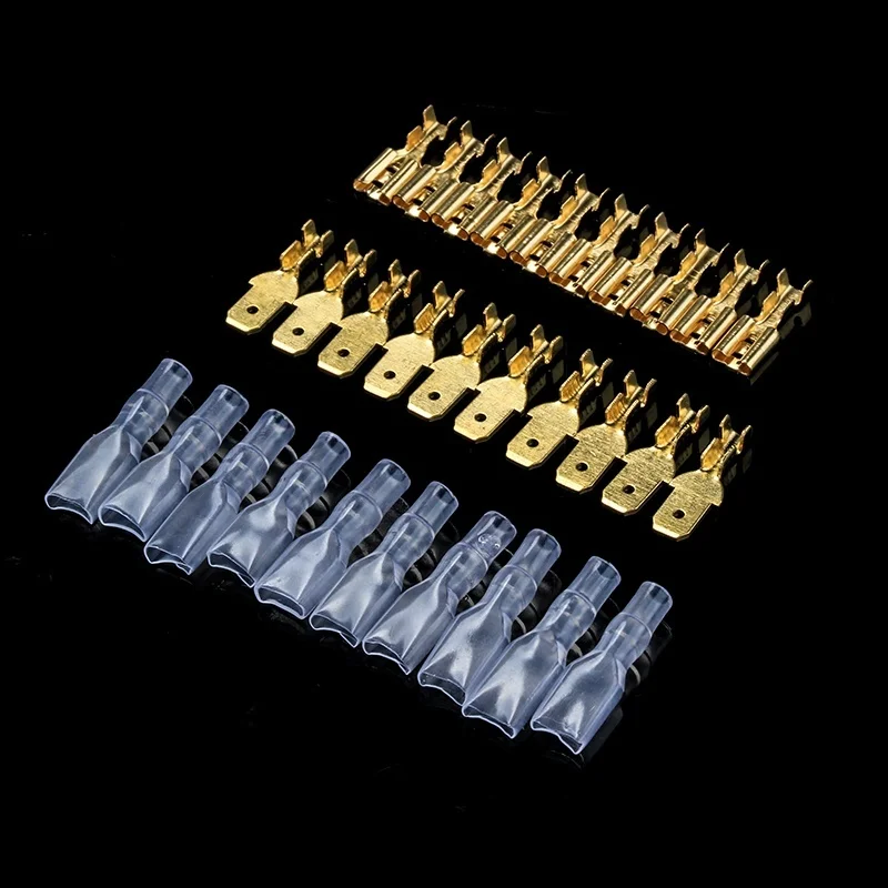 200/100PCS Spade Terminals Wire Connectors Crimp Terminals  Female/Male Crimping Cable Connectors with Sleeves 2.8/4.8/6.3mm