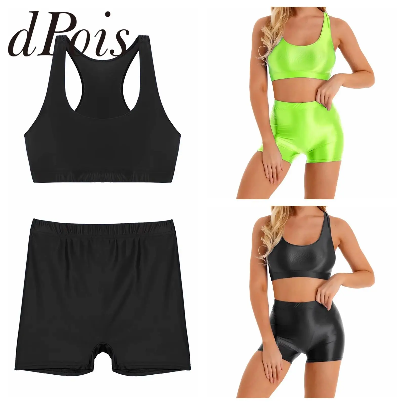 Glossy Swimwear for Woman Women Two Pieces Suits Sleeveless Tank Top with Shorts Sets Beach Bathing Fitness Gym Swimsuits Mujer