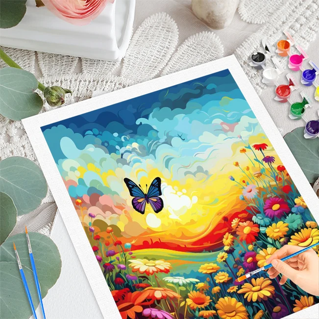 RUOPOTY Paint By Numbers Living Room Colorful Butterfly Between Flowers Decoration Acrylic on Canvas Paints Animal Craft Supplie