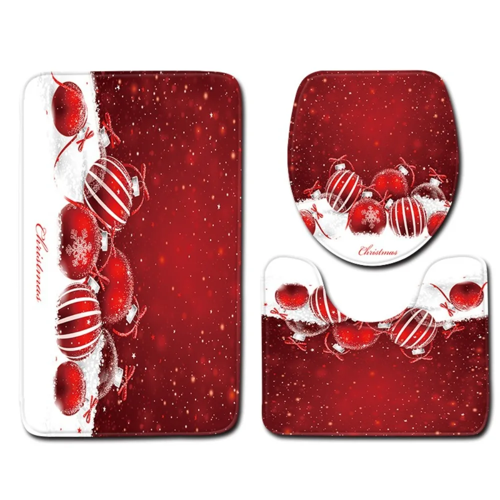 U-Shaped Design Bathroom Mat Set 3-Piece Set Anti-Slip Surface Bath Mat Set Watercolor Print Non-Slip Backing Toilet Floor Mat