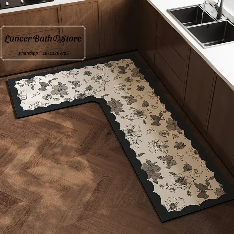 Simple and high-end kitchen floor mat L-shaped water-absorbing diatom mud cushion oil-absorbing non-slip scrubbable