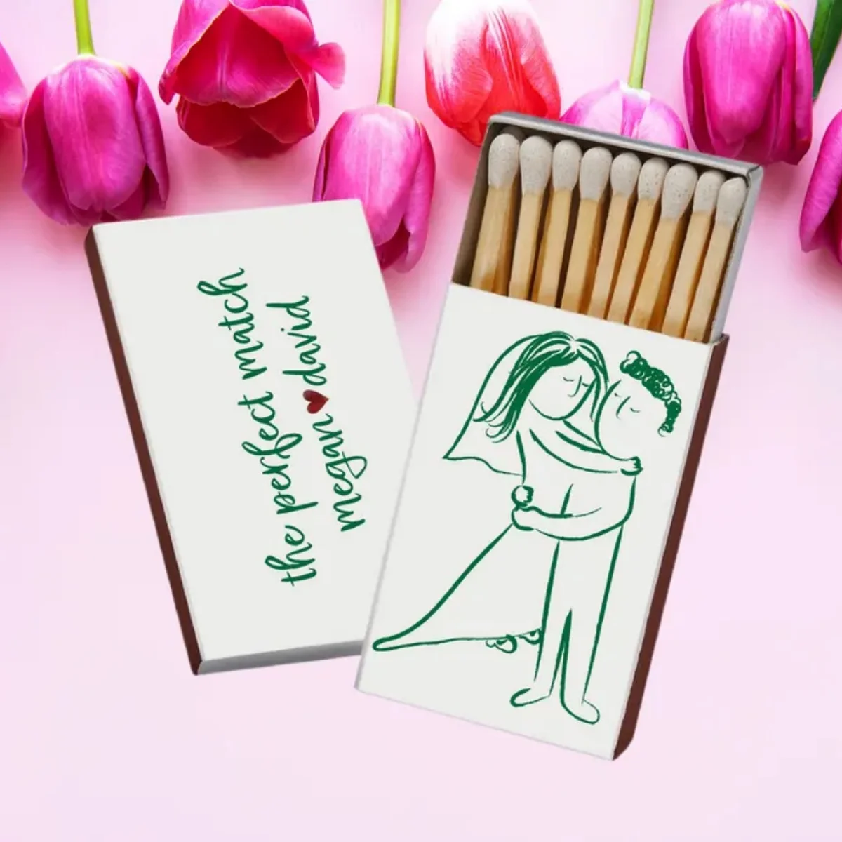 

The Perfect matchbox Whimsical Bride Groom Icon Personalized Wedding MatchBoxes, Custom Engagement Two-Side Matchboxes, Memorabl