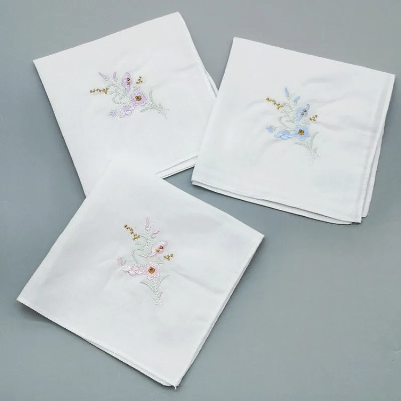 Floral Embroidery Handkerchief Towels Ladies Elegant Square Hand Towel Soft Skin-friendly Toallas De Pañuelo Breathable 핸드타올