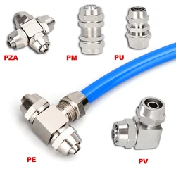 Pneumatic Quick Screwing Brass Hose Fitting T-type L-type Cross-type Tube OD 4mm 6mm 8mm 10mm 12mm 14mm 16mm Pneumatic Fittings