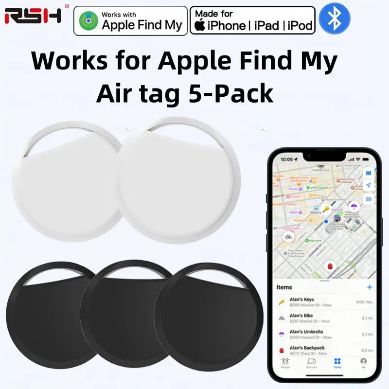 5-pack Smart Air-tag (alleen IOS), werken met Apple Find My (alleen iOS), GPS Global positioning Smart tracker voor sleuteltas autoportemonnee