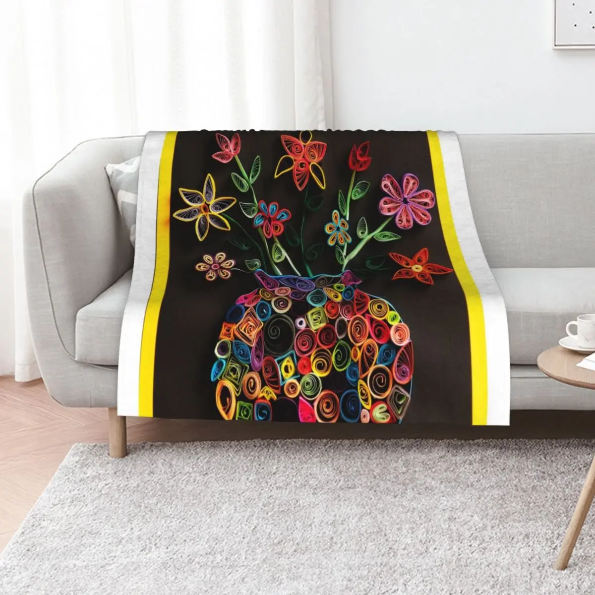 HHPS Art Show, Class 5K, Quilling Collage: Vase of Tran-quill-ity Throw Blanket Bed covers Sofa Quilt Blankets For Bed Blankets