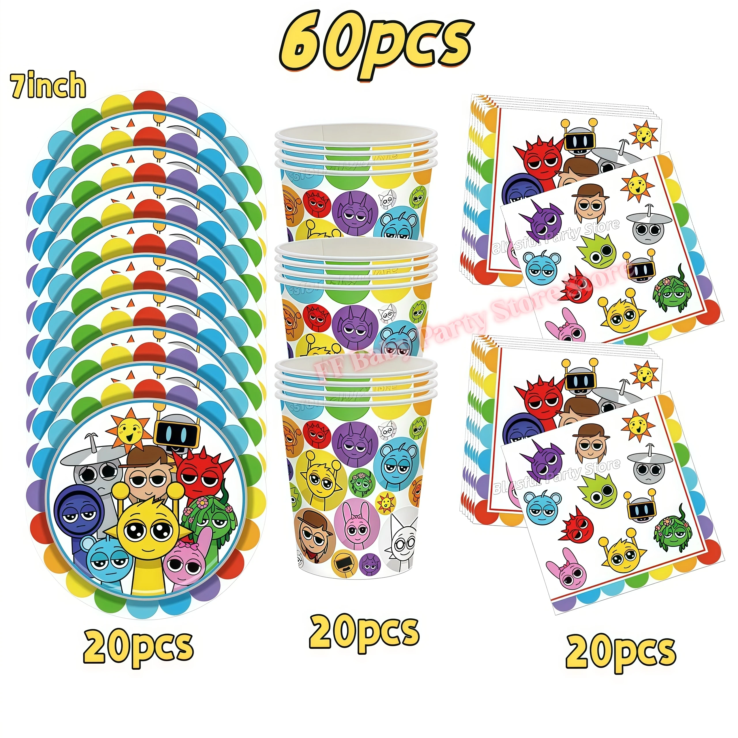 Sprunkis Geburtstagsparty-Dekorationsset Ballons Teller Becher Servietten für Jungen Mädchen Party-Geschenke Babyparty Kinder-Event-Zubehör – Detail 26