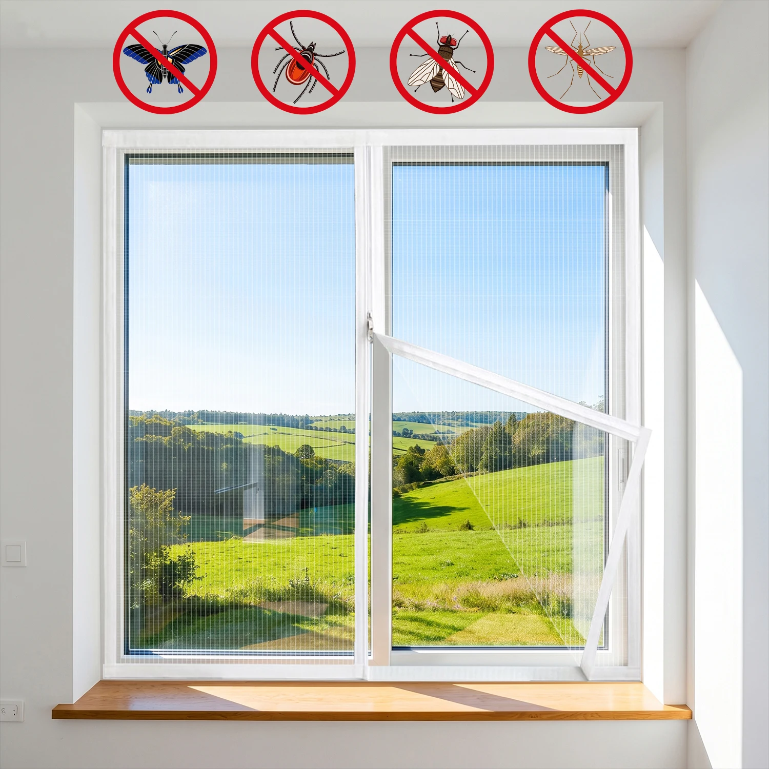 Household Mosquito Net, Invisible Screen Mesh, Self Adhesive Window Screen with Zipper That Does Not Require Drilling White