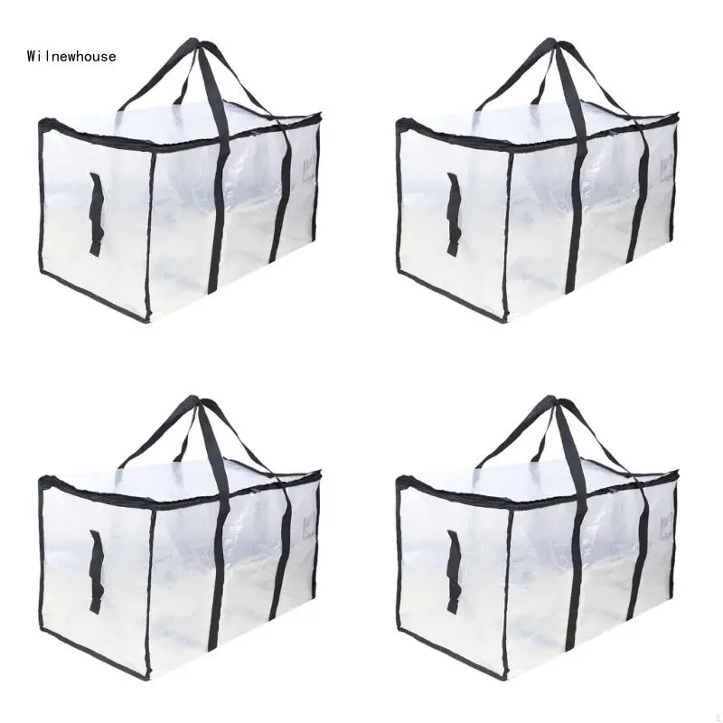 

Set of 4 Spacious Clear Packing Bags with Easy Carry Backpack Strap Strong Zippers Clothing Organizers Relocation Tool Dropship