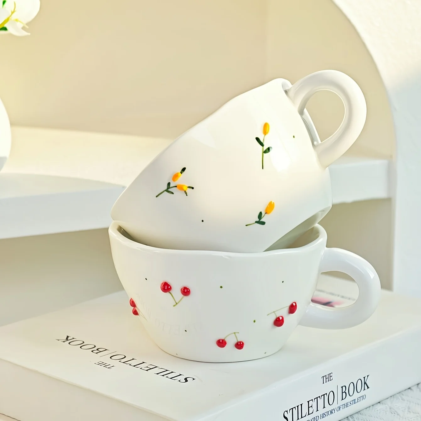 

Hand Painted Cherry Ceramic Mug Underglaze Color High Value Tableware for Home Coffee Shop Afternoon Tea