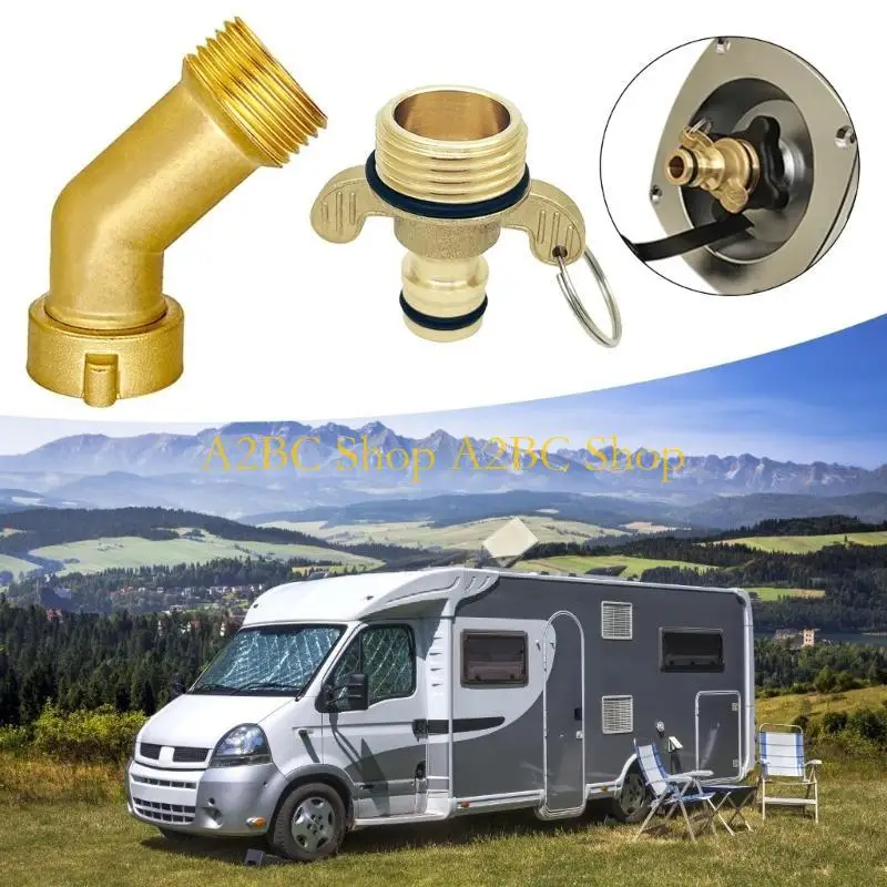 

A2BC Brass Elbow Water Hose Connector 45 Degree/Two Ears Quick Connection Adapter Corrosion Resistant Adapter for Campers Yachts