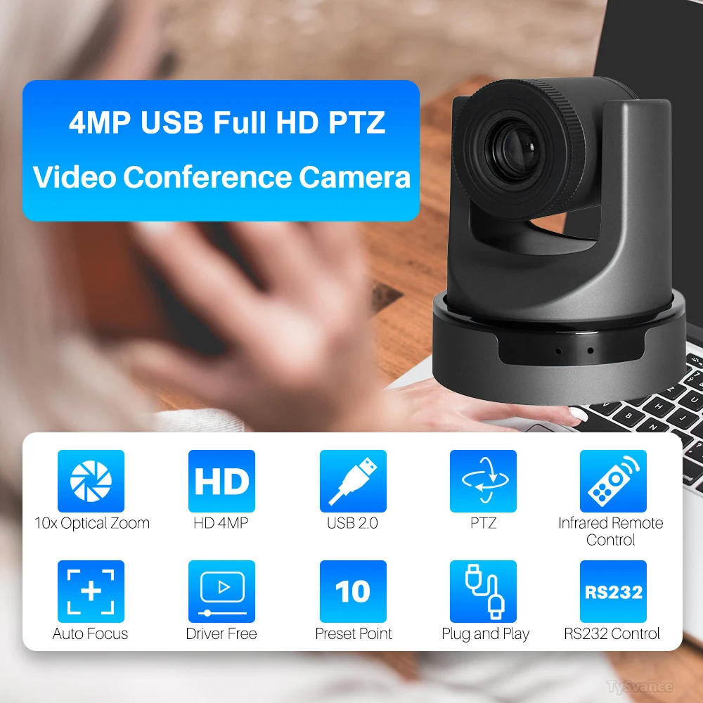 HD 4K 8MP 4MP 10X Optical Zoom USB PTZ Video Professional IP Live Streaming Camera for Broadcasting Video Conference Solution