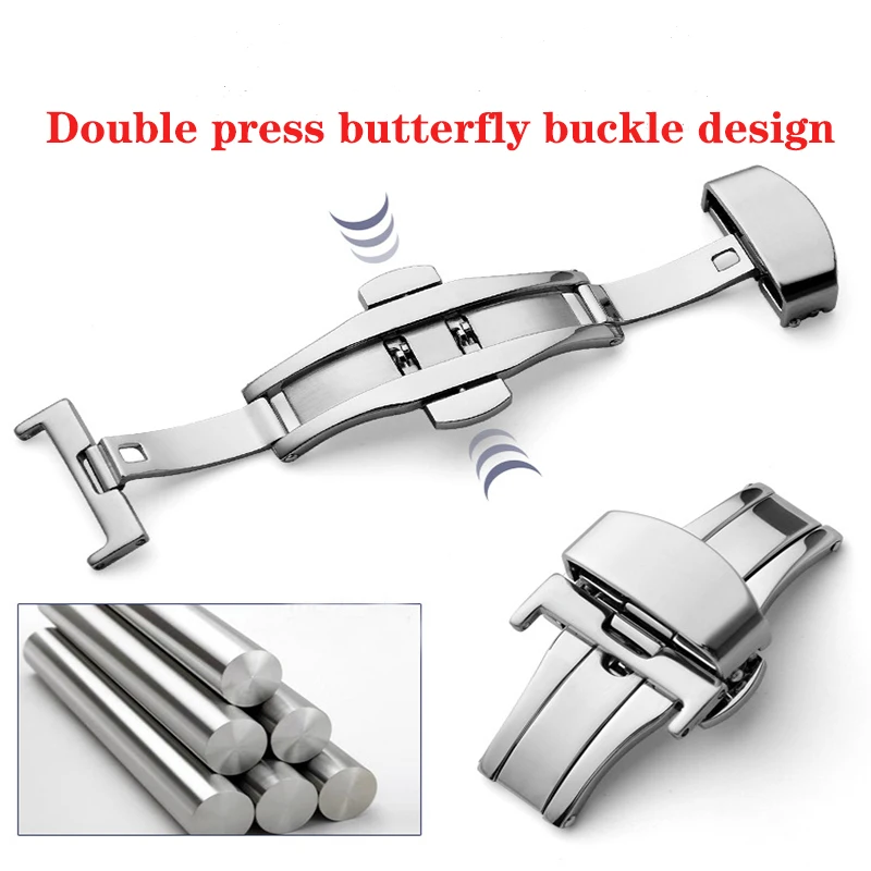 Leather strap 12-24mm universal watch butterfly buckle steel buckle strap wrist strap bracelet for gear s3 Huawei Casio