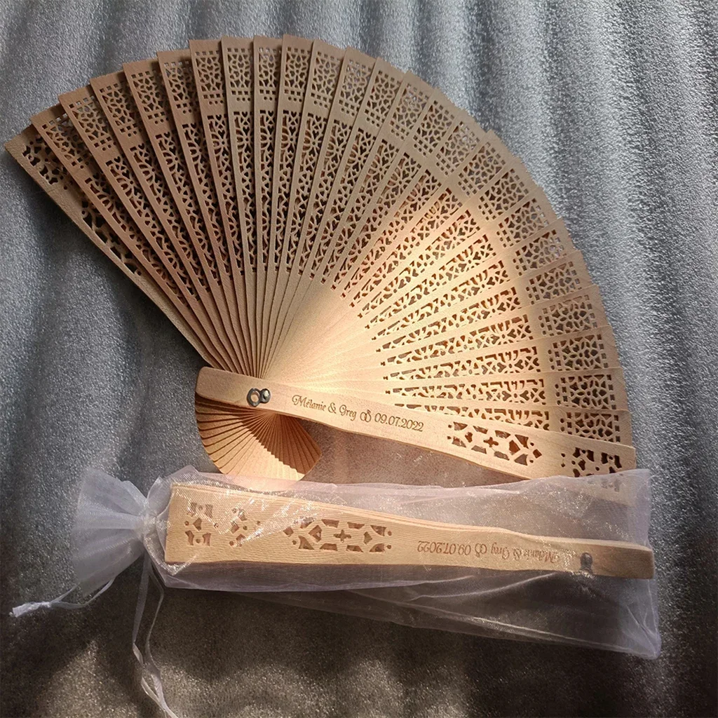 20/60 Pieces of Personalized Carved Wood Folding Hand Fans Customized Wedding Party Gift Decor Bridal Shower Gift with Eugen Bag