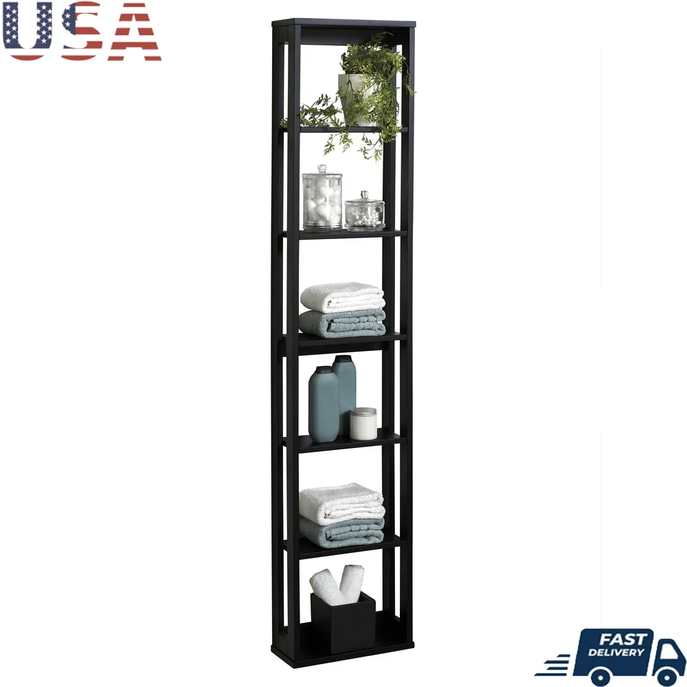 

Black Wall Mounted Storage Tower 7 Tier Shelving Unit Bathroom Bedroom Home Space Saving Adjustable Storage Solution