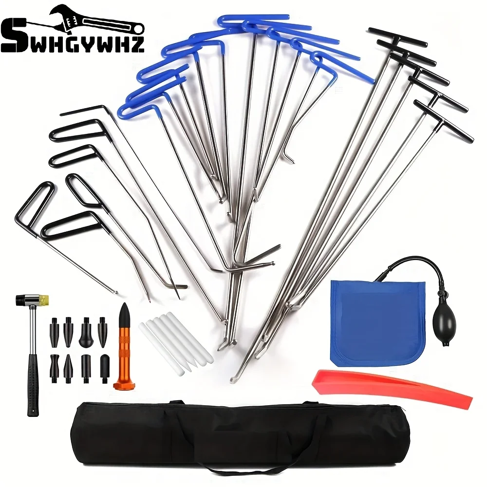 30pcs tool depression repair pump wedge tool rubber hammer knock down dent hail removal repair tool hook tool push rod set