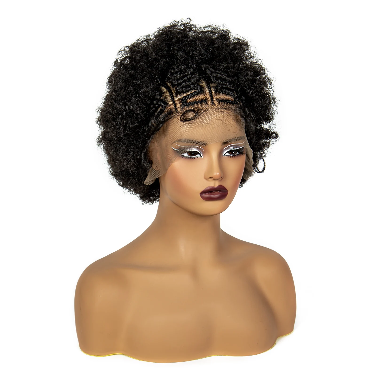 8 Zoll natürliche Afro verworrene lockige synthetische geflochtene Perücken mit Babyhaar 13x6 transparente kurze federnde lockige Zöpfe Perücke für Frauen