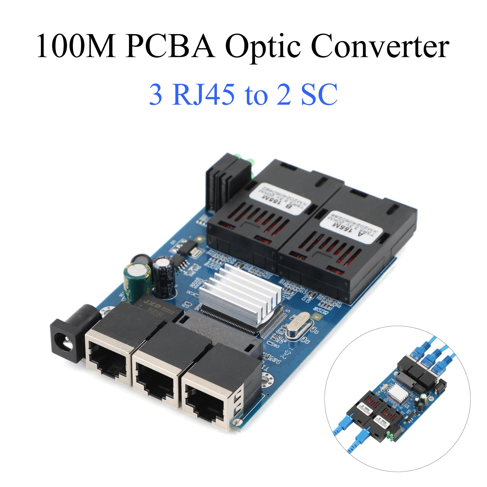 10 متر/100 متر PCBA مجلس محول وسائط الألياف 2 SC إلى 3 RJ45 A + B موصلات الألياف 1310nm/1550nm منافذ 20 كجم محول إيثرنت