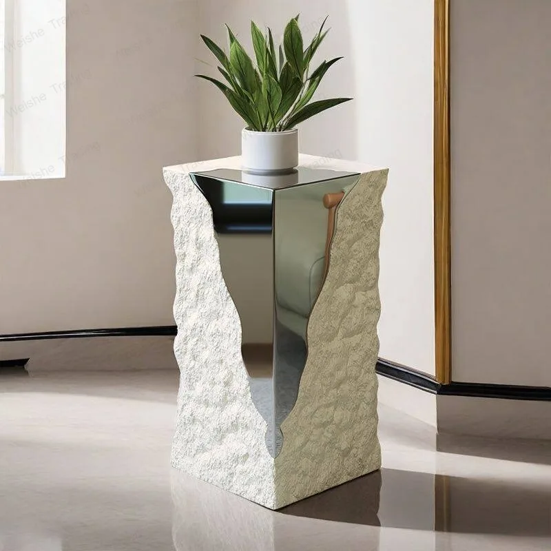Light luxury modern sofa next to the floor ornament imitation stone pillar pier edge