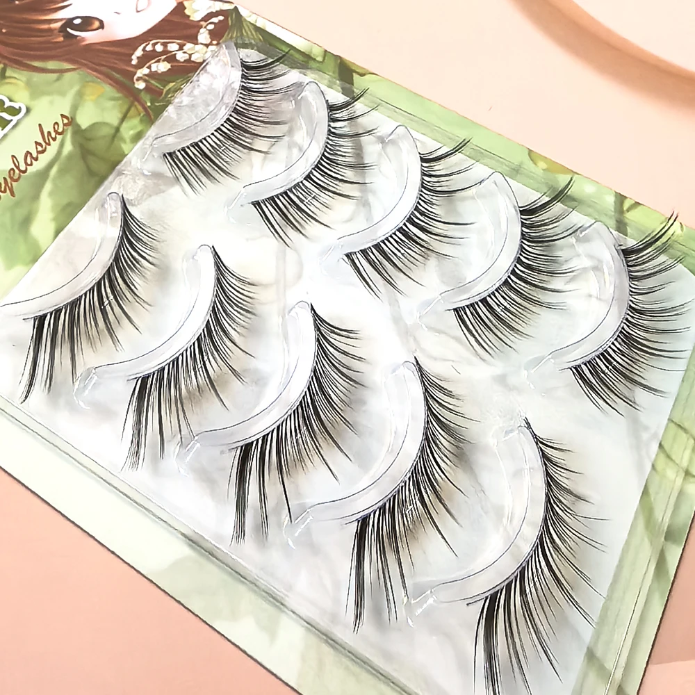 5 pares natural estilo olho de raposa cílios conjunto natural olhando alado final olho alongado cílios mangá chicote falso olho cílios olho de gato