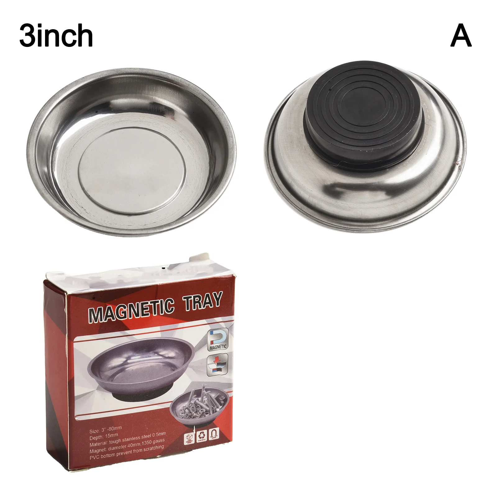 4-inch Stainless Steel Parts Bowl Multiple Sizes PVC Bottom Scratch-resistant Stainless Steel Large Magnetic Area