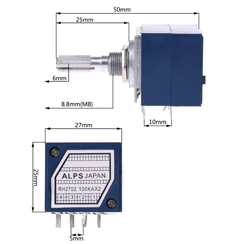 Potentiometer RH2702 8 Pin Serrated Split Shaft 6MM 27-type A100K 100K