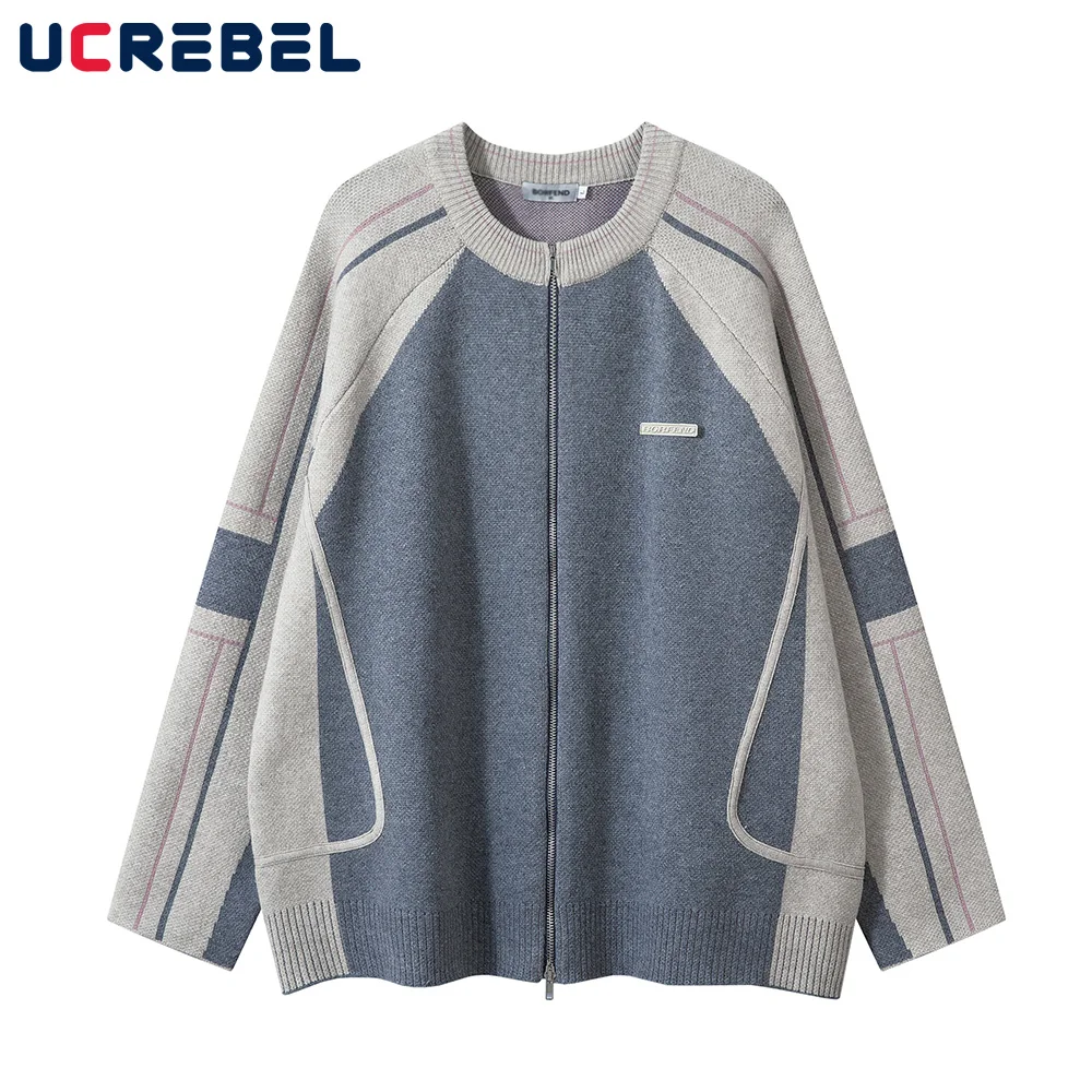 

Spliced Raglan Sleeve Knitted Sweater Mens High Street Autumn Winter Loose Crew Neck Long Sleeve Sweatercoat Men