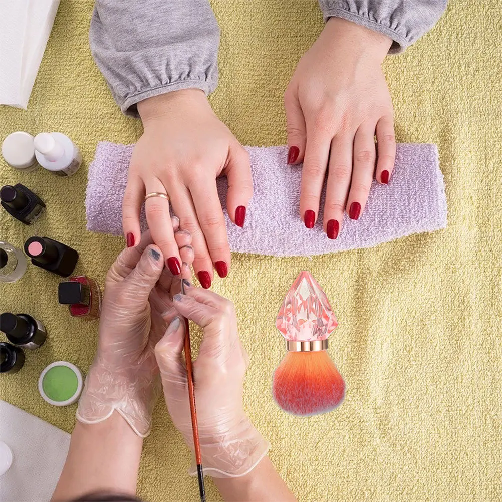 2 Stuks Nail Art Stofborstel Diamantvorm Zachte Grote Kop Roze Nagelreinigingsborstel Draagbare Acryl Uv Gel Poeder Remover
