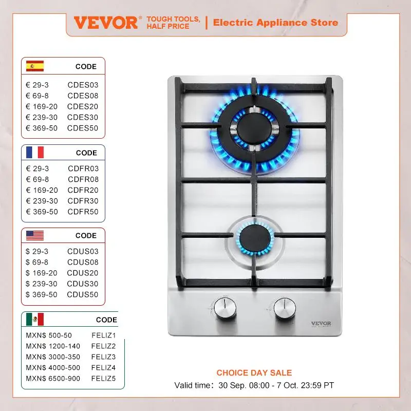 VEVOR Gas Stove 2/5 Burners Pulse Eletronic Ignition Embedded Dual-Purpose Natural Liquefied Gas Stove Stainless Steel Cooktop