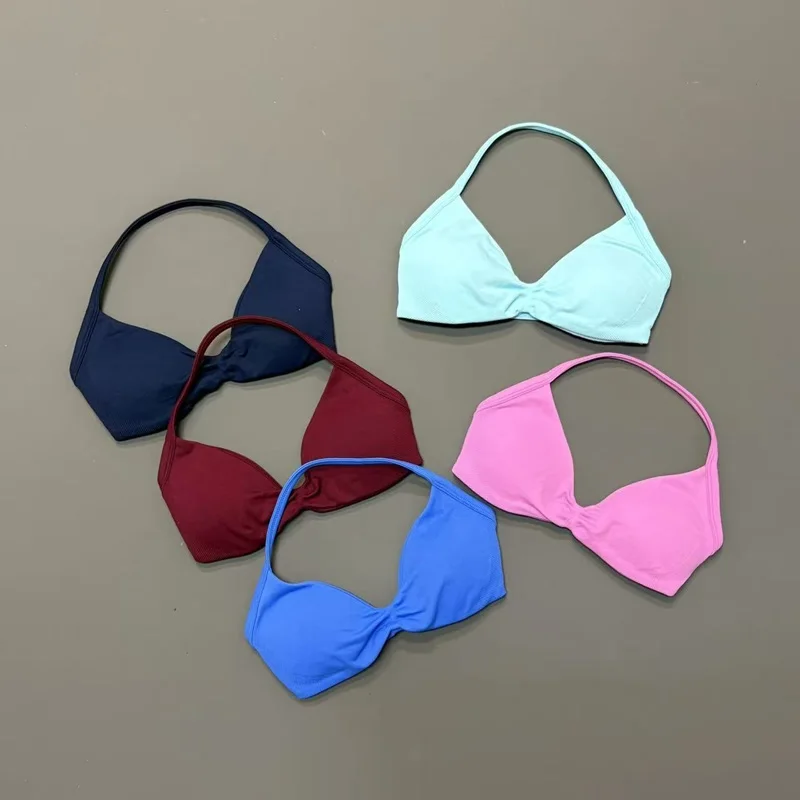 Women Halter Sports Bra V-Neck Padded Yoga Bra Removable Cups Butter Soft Seamless Workout Gym Fitness Activewear Top