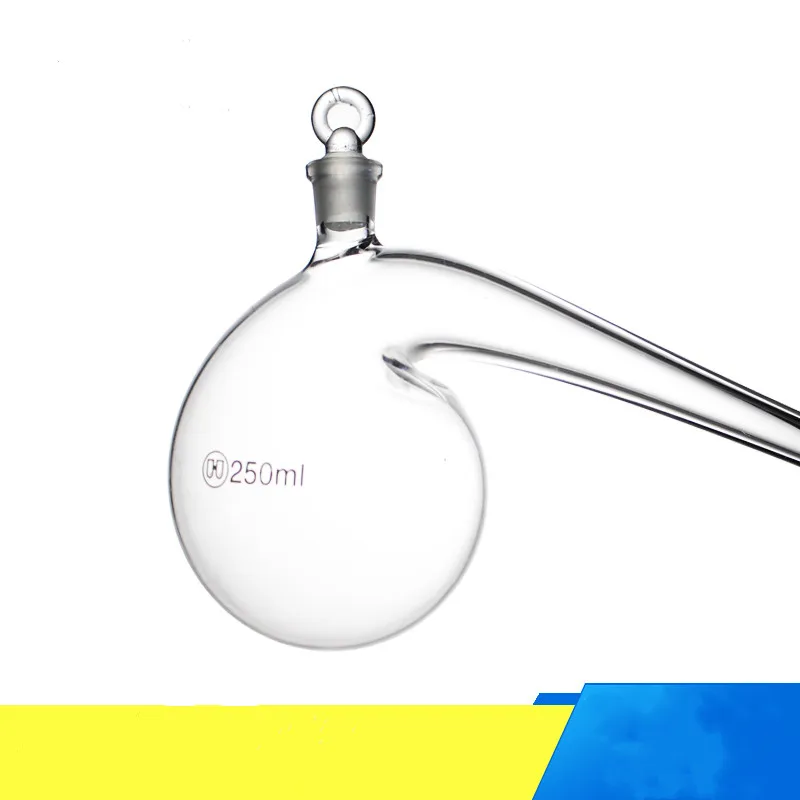 Quality LabGlass Distillation Flask Curved Neck Bottle 125/250ml Gooseneck Bottle Elbow Glass Bottle