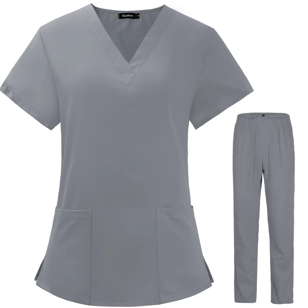 Summer Pure Color Spandex Elastic Breathable Scrub Uniform Beauty Salon Nursing Uniform Lab Uniform Pet Shop Scrub Uniform