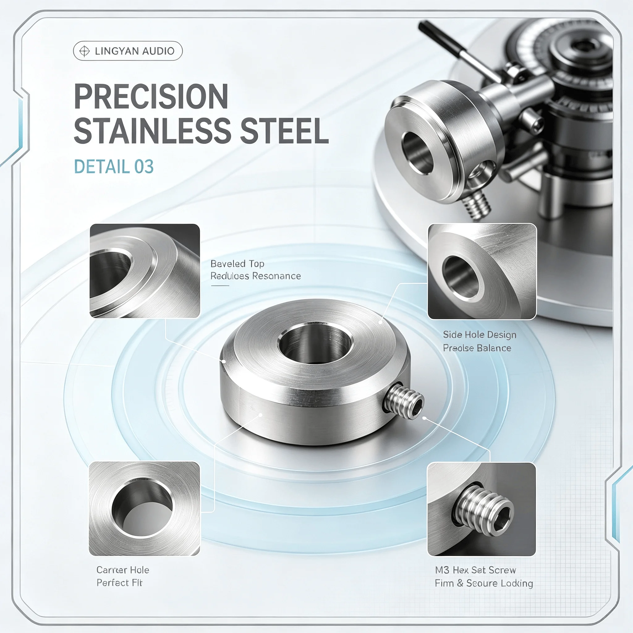Balance Calibration Counterweight 20g Stainless Steel 9.5mm Inner Hole M3 Set Screw for SME 3009 3010 3012 Tonearm Turntable