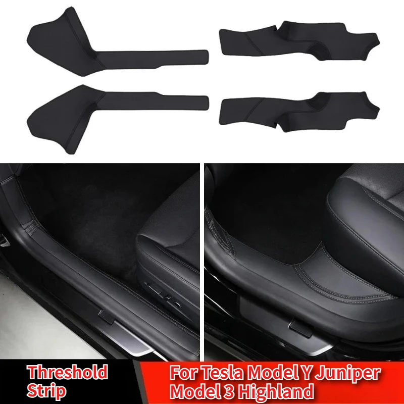 Front Rear Door Sill Pad for Tesla Model Y Juniper Model 3 Highland PU Leather Door Welcome Pedal Threshold Strip Accessories