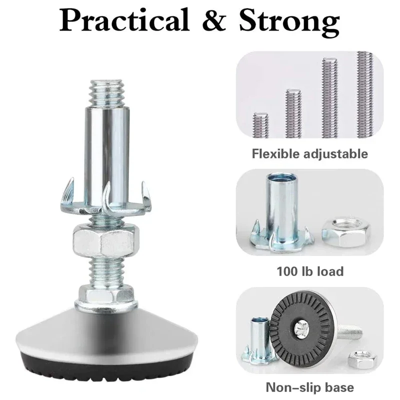 4Pcs/Set Adjustable Leveling Feet,with T Nut Bolt 50mm Furniture Foot For Cabinet Restaurant Table Chair Self Levelers