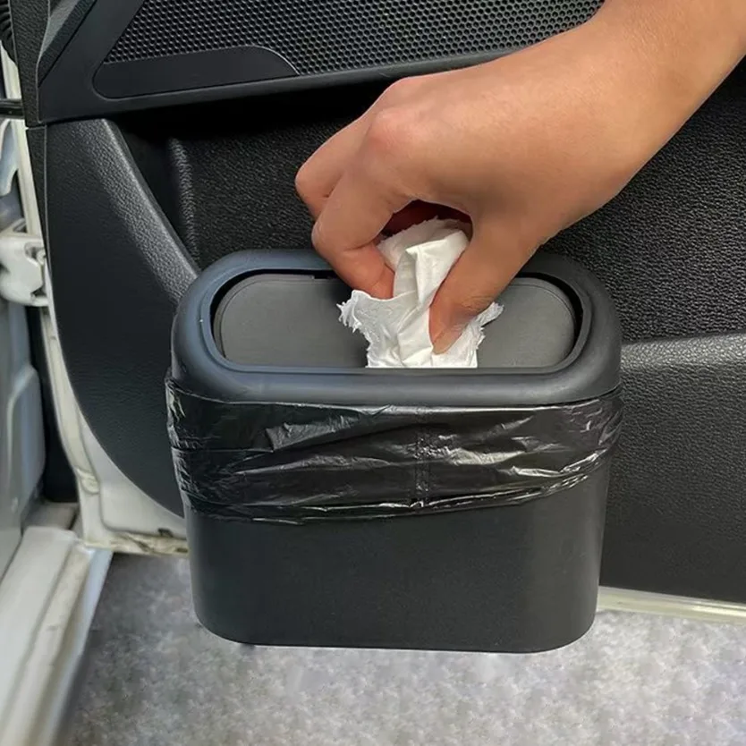 New Car Trash Can (with Lid) 3 Rolls of Garbage Bags for Car Door/Seat Back/Center Console Side/Home/Office Use Small Trash Can