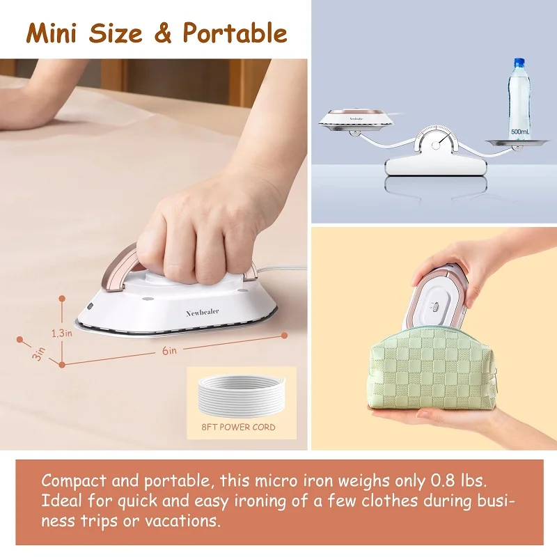 Plancha de mano ligera para eliminar arrugas, ideal para viajes, antiadherente, multifuncional, plancha en seco con base de cerámica.