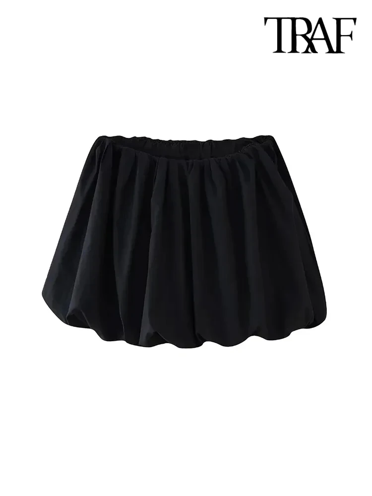 TRAF-Women\'s Balloon Mini Skirt, Mid Elastic Waist, Voluminous Hem, Female Skirts, Fashion