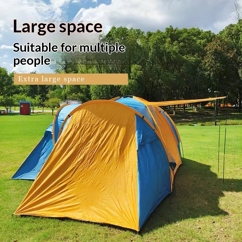 Hiking Camping Tunnel Tent Three Rooms One Hall Double Layer Multi-Person Outdoor Travel Portable Lightweight Windproofpromote s